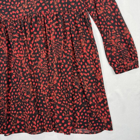 Michael Kors Chiffon Dress Black Red Size 12 Sheer Long Sleeve Lined Camisole - Picture 6 of 16